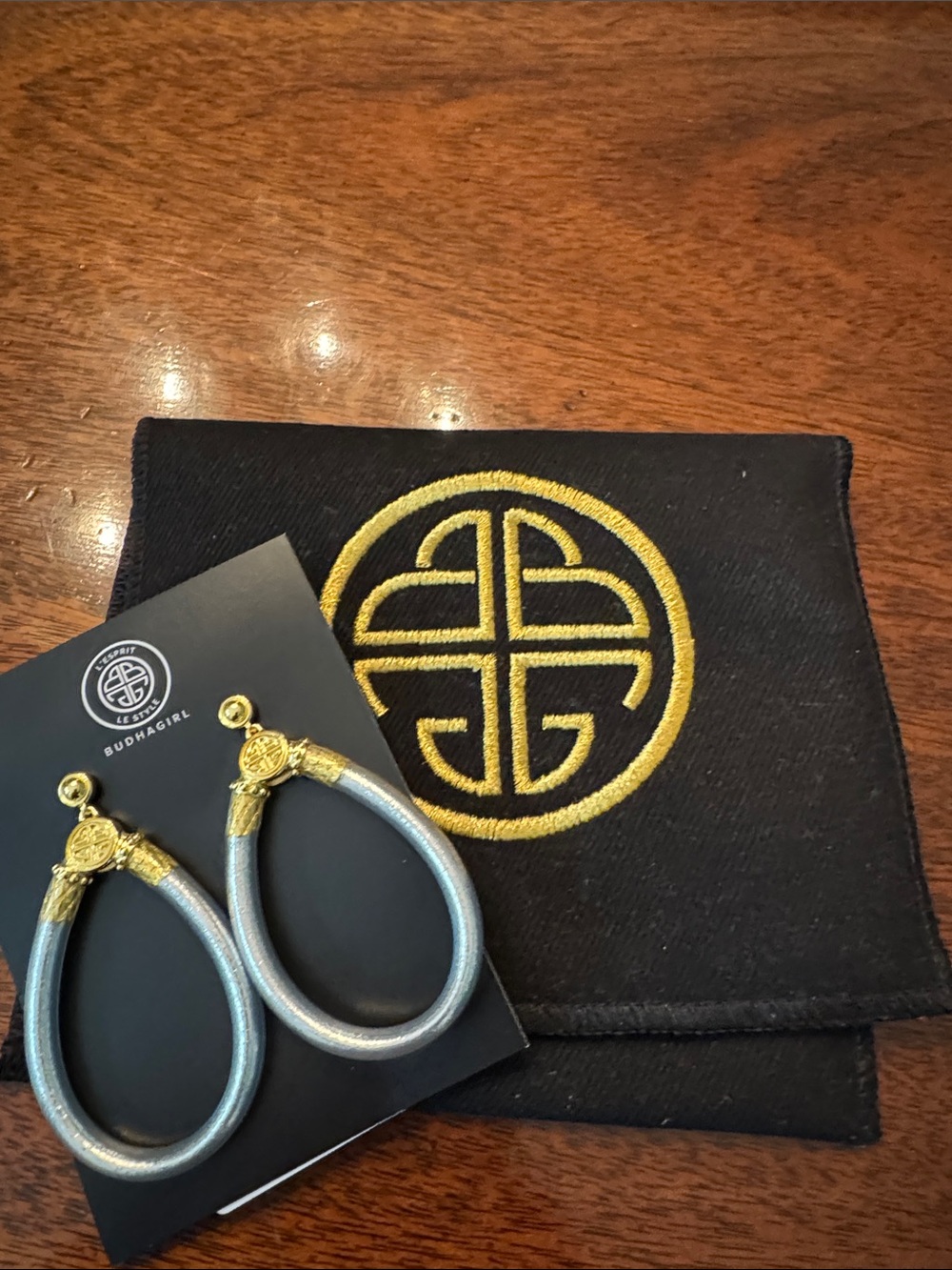 Budhagirl Silver Hoop Earrings with Gold Accents - Picture 3 of 3
